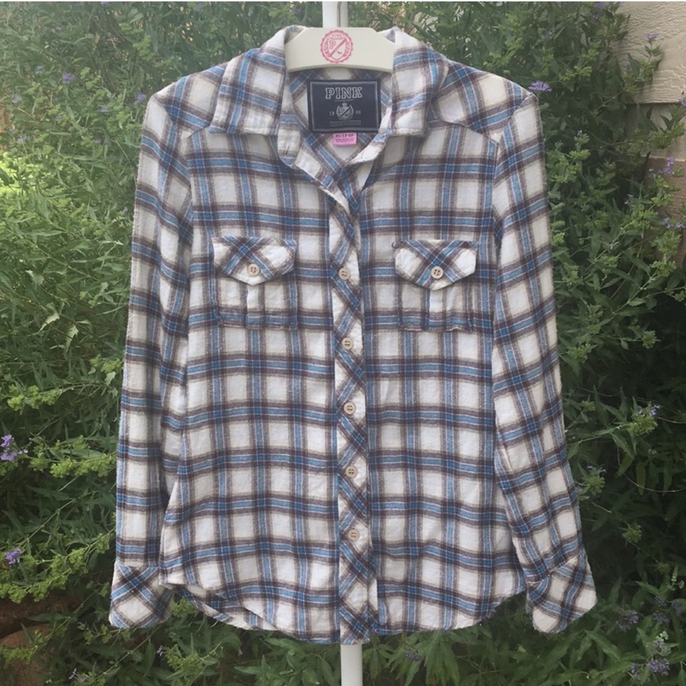 NWOT Vintage Victoria’s Secret Pink flannel plaid button down shirt